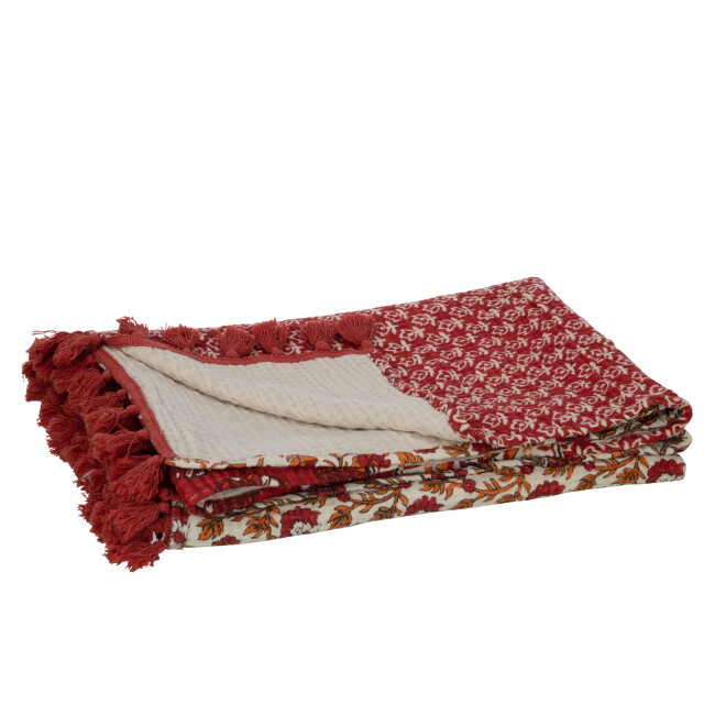 J-Line plaid/strand mat bloemen katoen 130x180x1cm 3002108 large