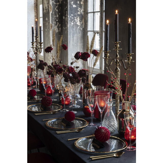 J-Line doos van 4 kerstbal 2+2 lijnen/geruit fluweel /goud 10x10x10cm 3008870 large