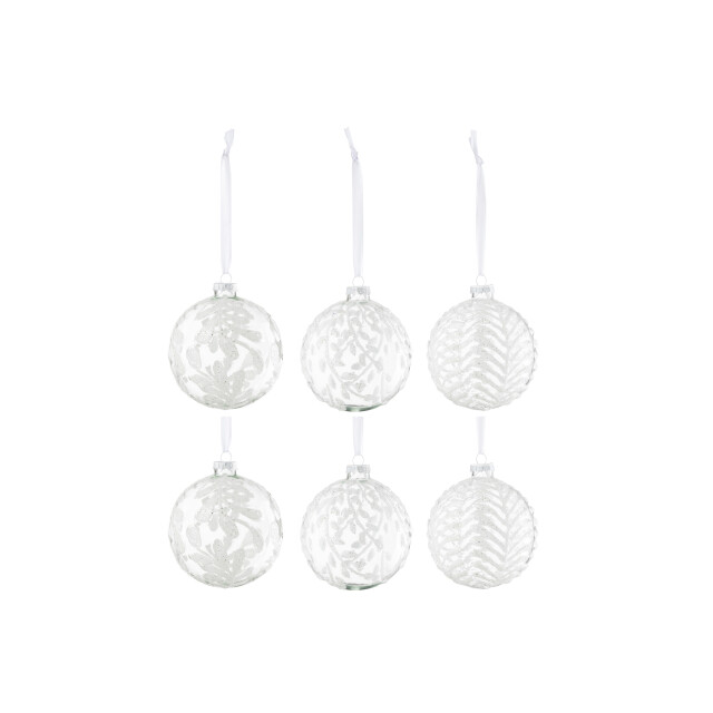 J-Line doos van 6 kerstbal 2+2+2 bladeren pailletten glas large - 3008858 large