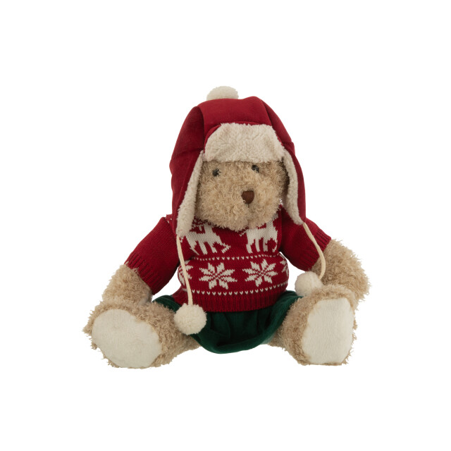 J-Line beer meisje kersttrui+muts textiel beige/rood large 15x12x40cm 3008816 large