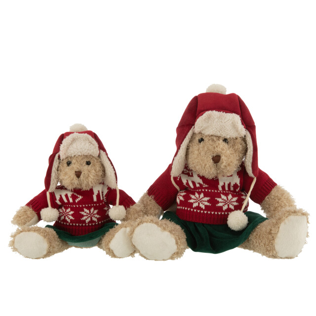 J-Line beer meisje kersttrui+muts textiel beige/rood large 15x12x40cm 3008816 large