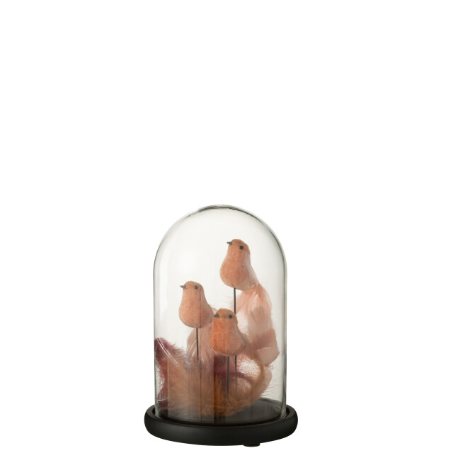 J-Line stolp 3 vogels+pluimen glas /bordeaux 17.5x17.5x26cm 3008831 large
