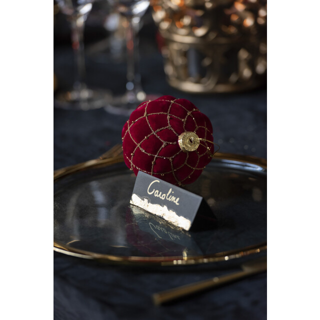 J-Line doos van 4 kerstbal 2+2 lijnen/geruit fluweel /goud 10x10x10cm 3008870 large