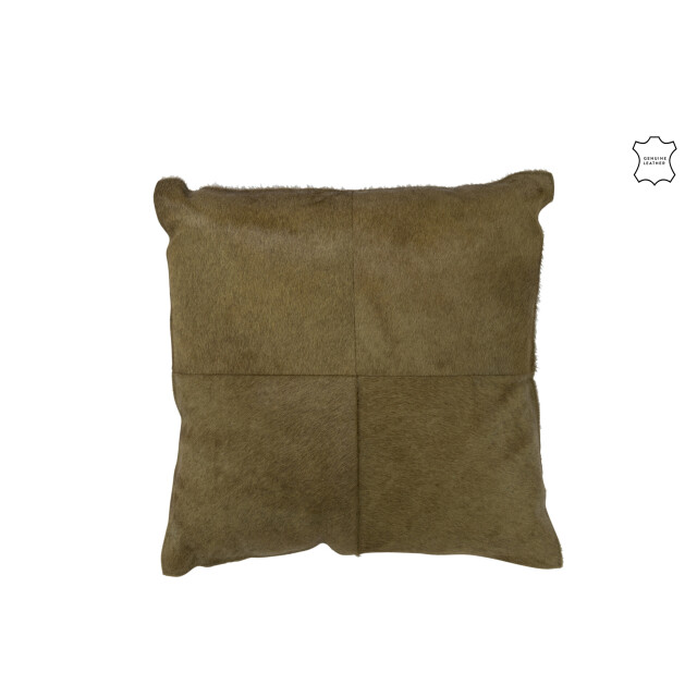 J-Line kussen koehaar leder olijf 45x45x8cm 3001702 large
