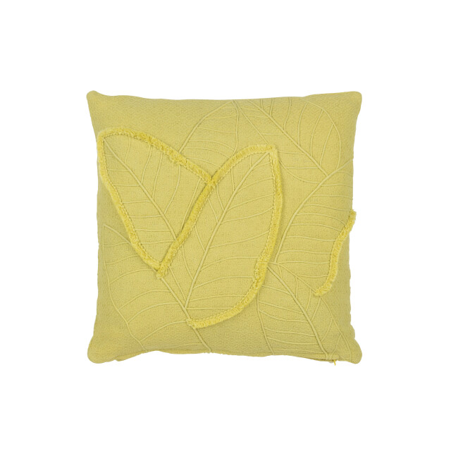 J-Line kussen bladeren katoen limoen 45x45x15cm 3065809 large