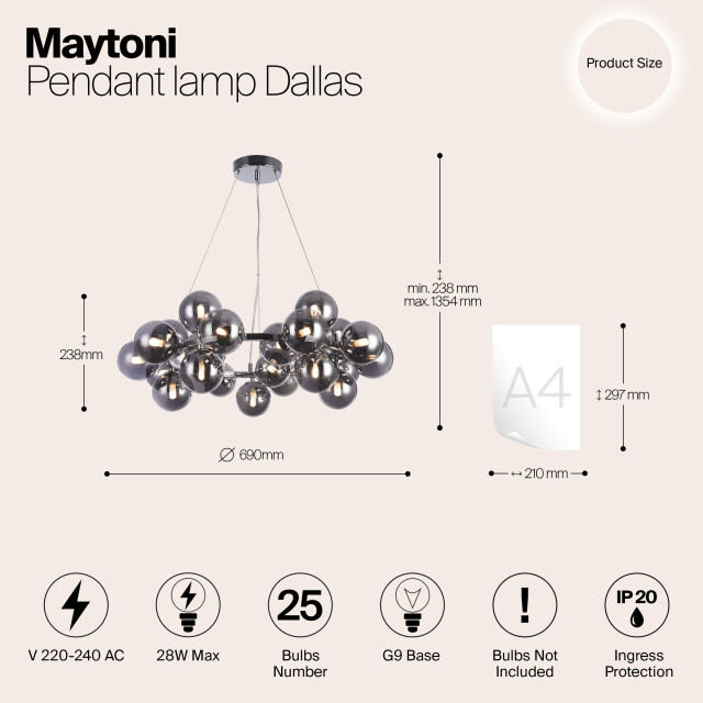 Maytoni hanglamp dallas chroom Ø69 2994665 large