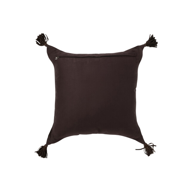 J-Line kussen kwasten leder donker/ 45x45x8cm 3001705 large