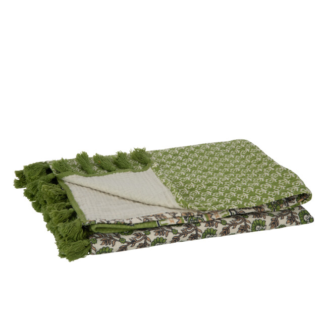 J-Line plaid/strand mat bloemen katoen 130x180x1cm 3002111 large
