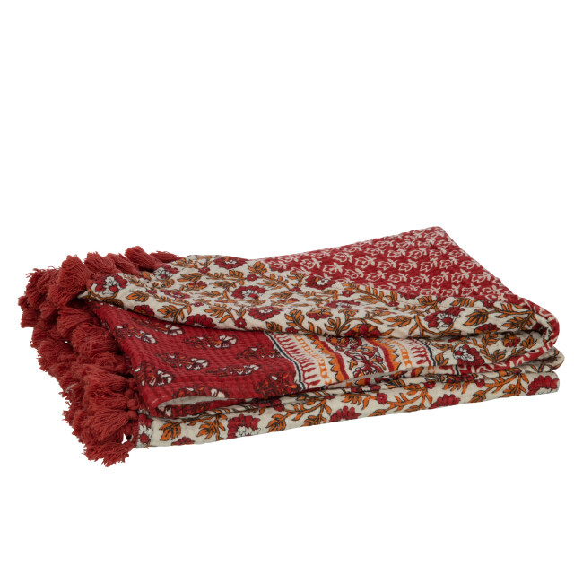 J-Line plaid/strand mat bloemen katoen 130x180x1cm 3002108 large