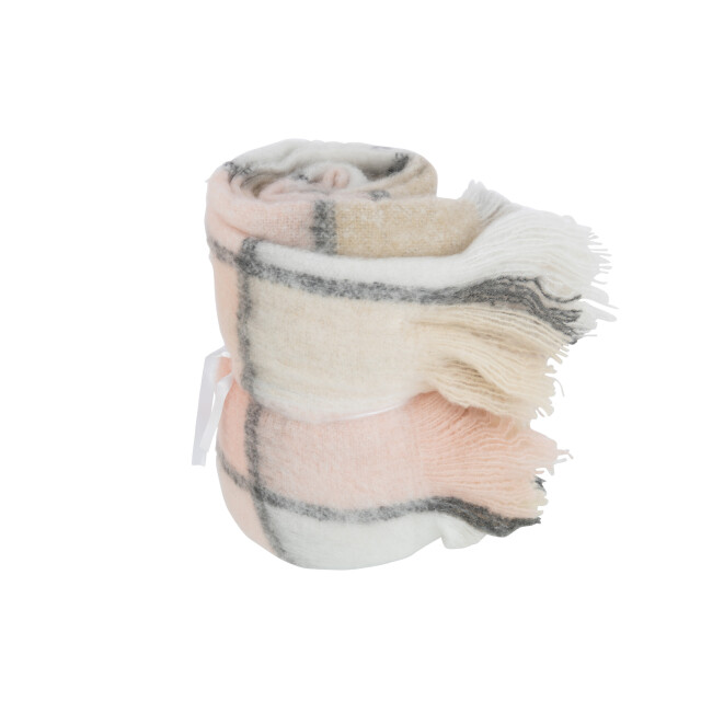 J-Line plaid geruit polyester beige/roze 180x130x2cm 3001815 large