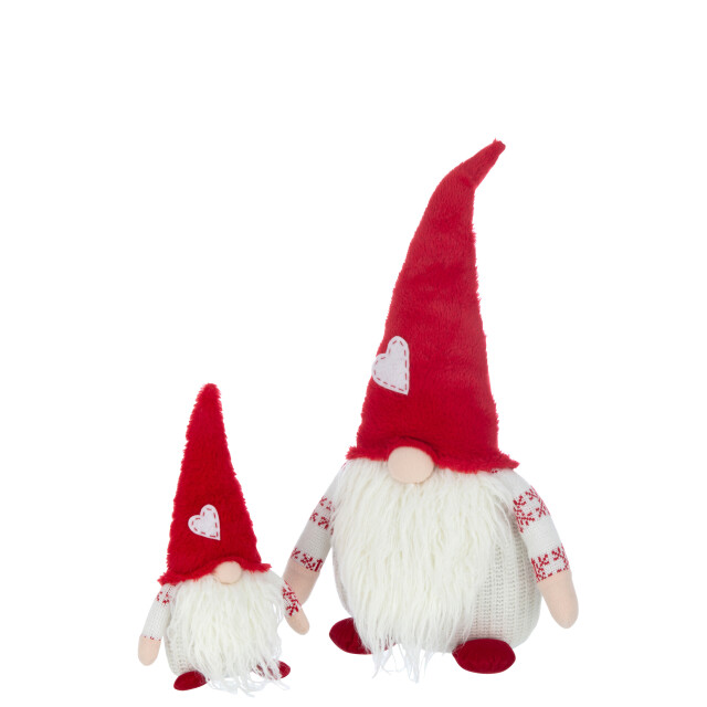 J-Line kabouter hart textiel wit/rood large 27x17x57cm 3008575 large