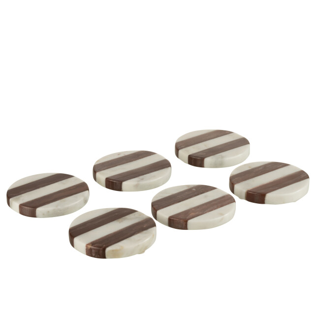J-Line s/6 onderzetters streep marmer wit/ 10x10x1.5cm 3015102 large