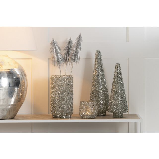 J-Line kerstboom glitter glas zilver small 12x12x32cm 3008518 large