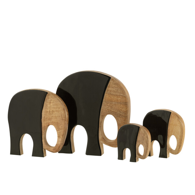 J-Line set van vier olifanten mangohout zwart/donkerbruin 10x12x2.5cm 3009108 large