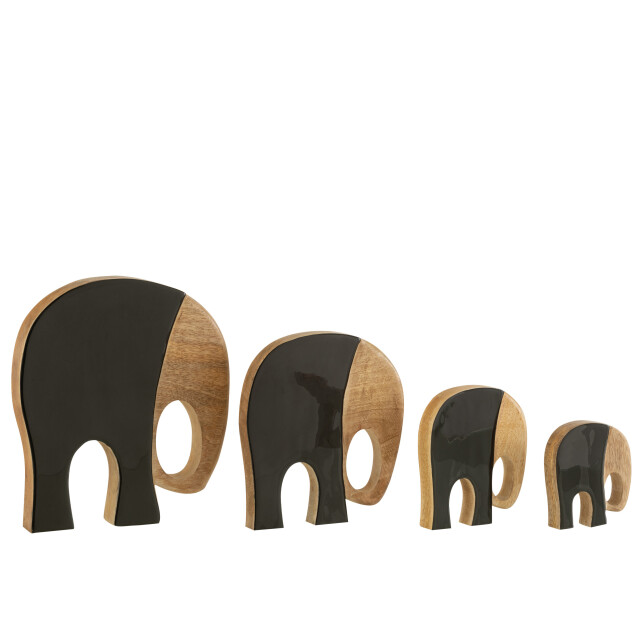 J-Line set van vier olifanten mangohout zwart/donkerbruin 10x12x2.5cm 3009108 large