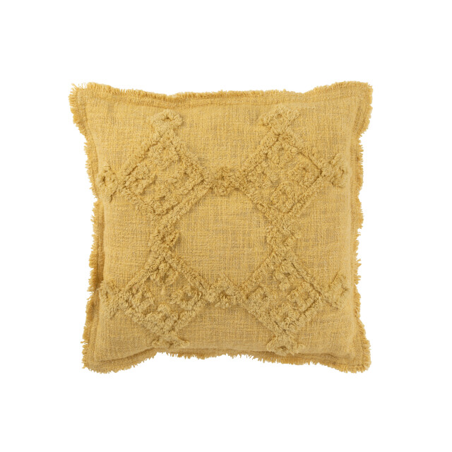 J-Line kussen franjes katoen mosterd 50x50x10cm 3001372 large