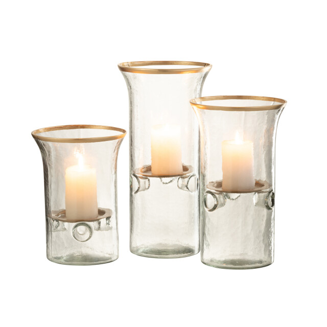 J-Line set van 3 kaarshouder bord goud rand glas 15x15x26cm 3013840 large