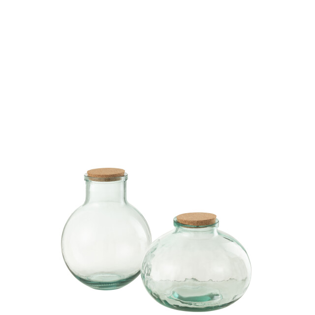 J-Line voorraadpot rond kurk gerecycleerd glas large 23.5x23.5x31cm 3008167 large