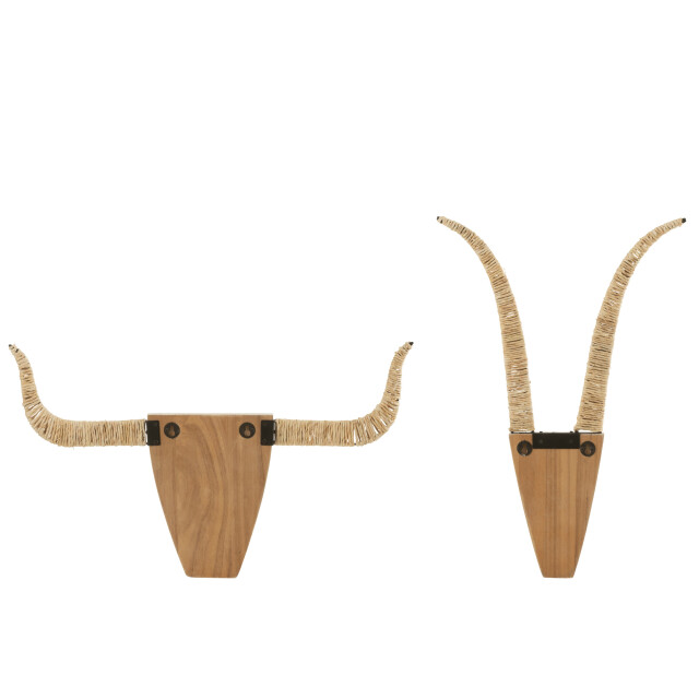 J-Line set van twee wanddecoratie stier sparhout/riet /naturel 38x65x5cm 3007850 large