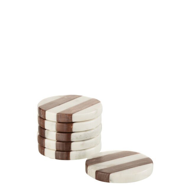 J-Line s/6 onderzetters streep marmer wit/ 10x10x1.5cm 3015102 large