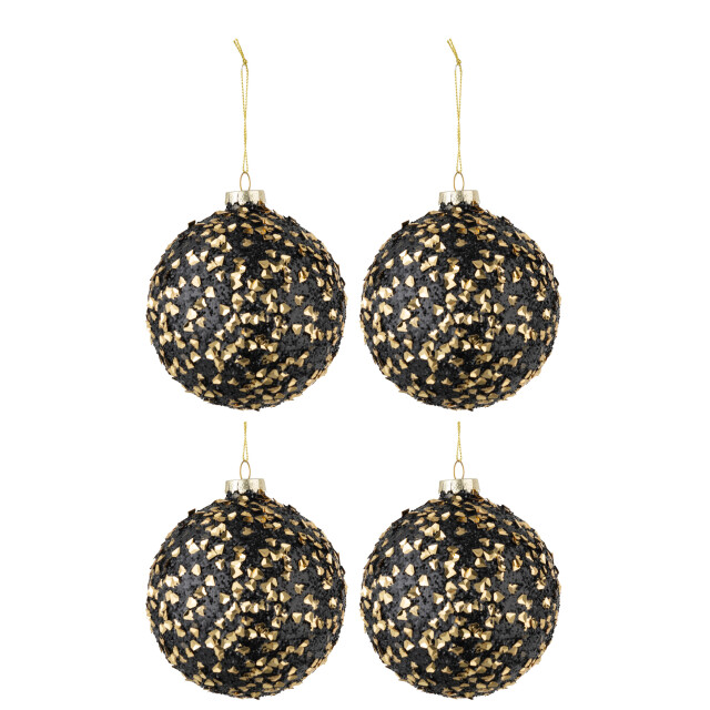 J-Line doos van 4 kerstballen glitter paillettenglas goud medium - 3007219 large