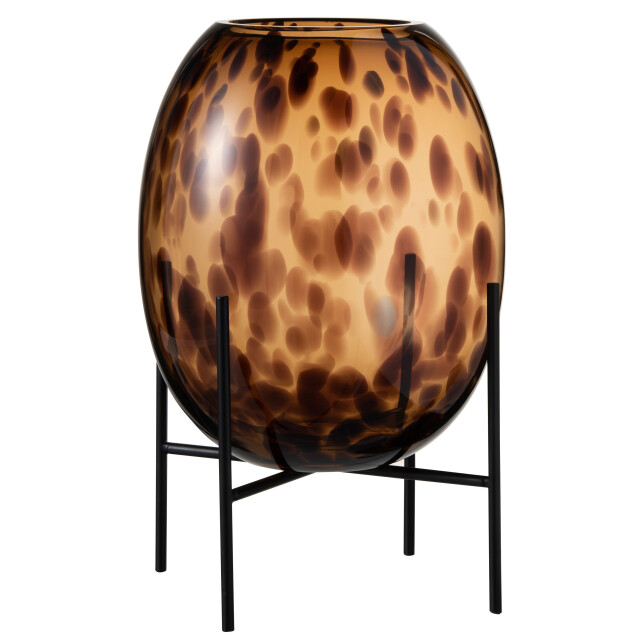J-Line vaas op voet spikkel glas transparant/bruin large 25x25x38cm 2999047 large