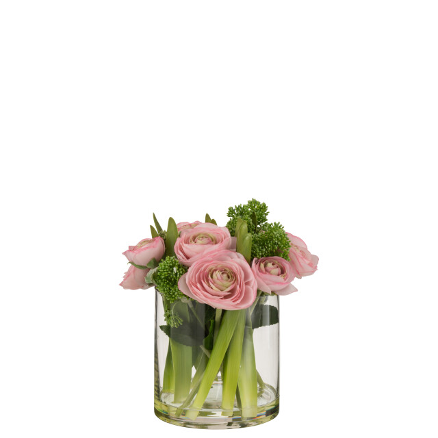J-Line ranonkel in vaas plastiek glas /groen large 24x24x26.5cm 2996981 large