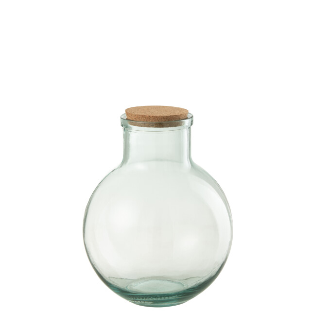 J-Line voorraadpot rond kurk gerecycleerd glas large 23.5x23.5x31cm 3008167 large