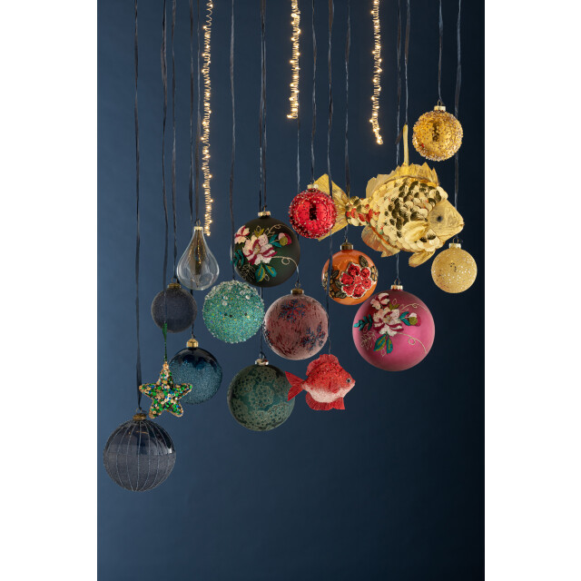 J-Line doos van 12 kerstballen 3+3+3+3 pareltjes glas goud/rood/oranje/groen 3007220 large
