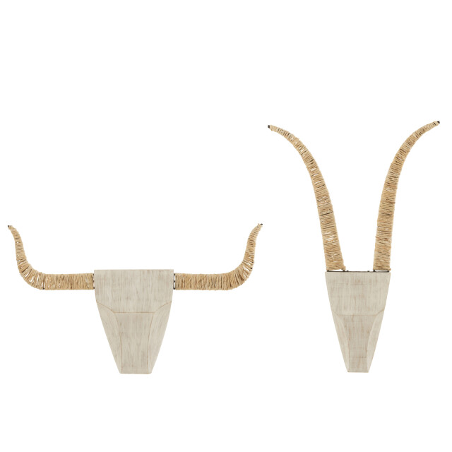 J-Line set van twee wanddecoratie stier sparhout/riet /naturel 38x65x5cm 3007850 large