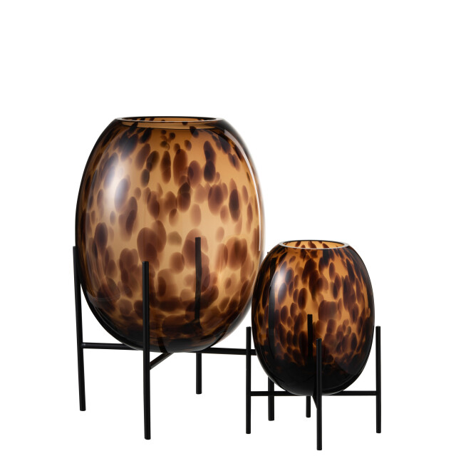 J-Line vaas op voet spikkel glas transparant/bruin large 25x25x38cm 2999047 large