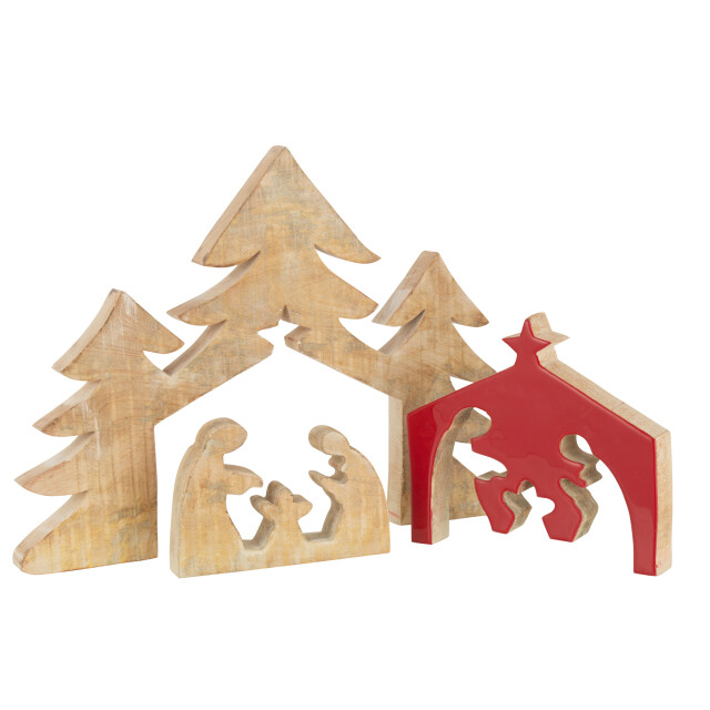 J-Line puzzel kerststal mango hout l 55x4x40cm 3014857 large