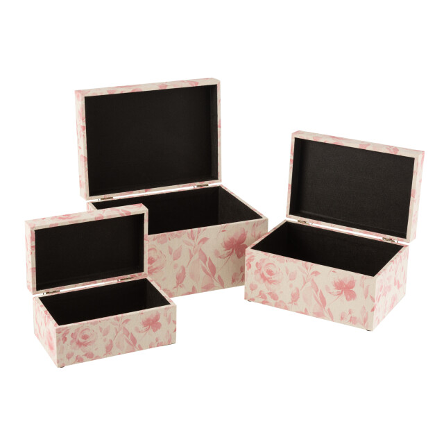 J-Line set van drie dozen rozen mdf /roze 35x25x20cm 3006733 large