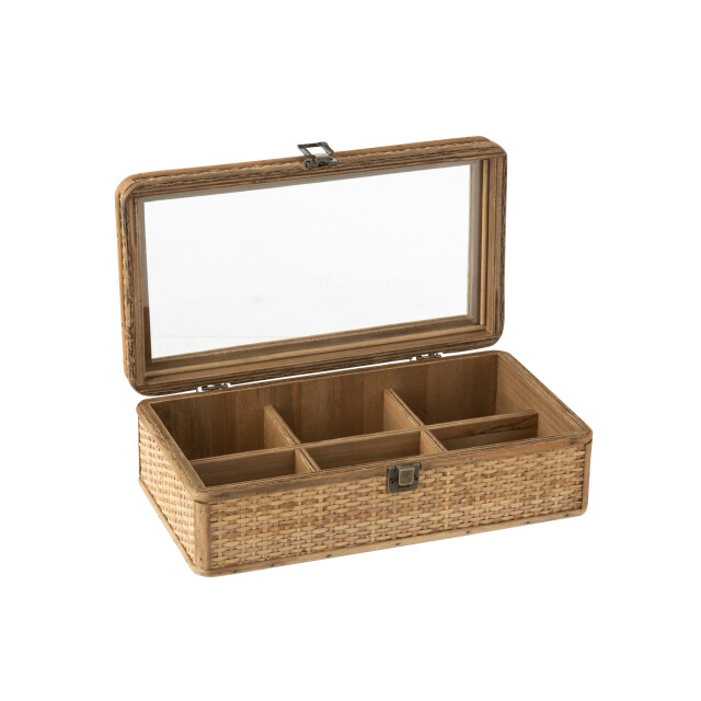 J-Line doos recthoek 6 compartimenten rotan/glas 34.5x19x11.5cm 3008211 large