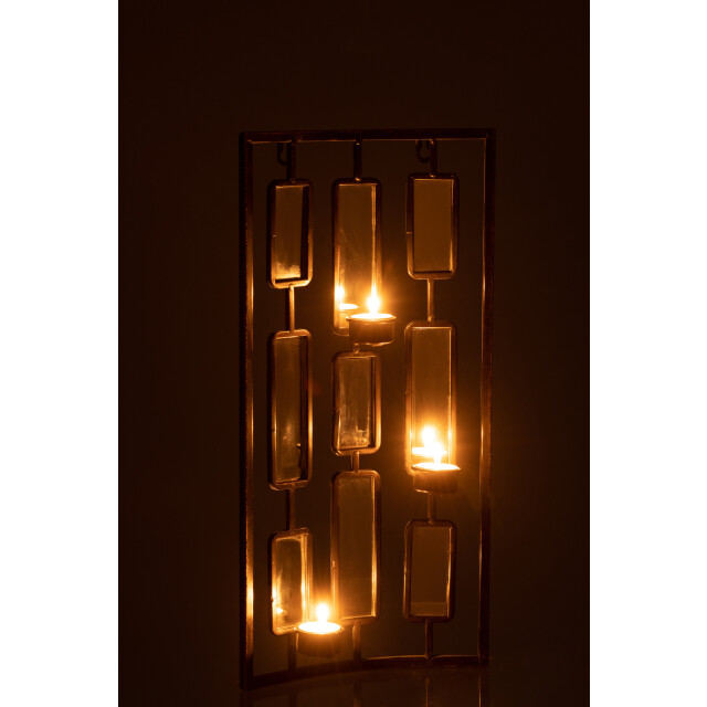J-Line wanddeco theelichthouder metaal/spiegel small 25x52x4cm 3000935 large