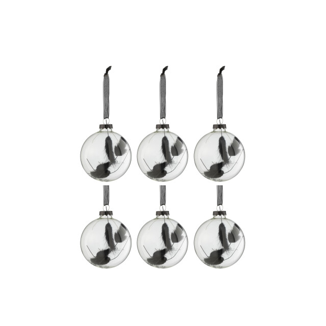 J-Line doos van 6 kerstballen rond gedroogde hazenstaart zwart glas 3007430 large