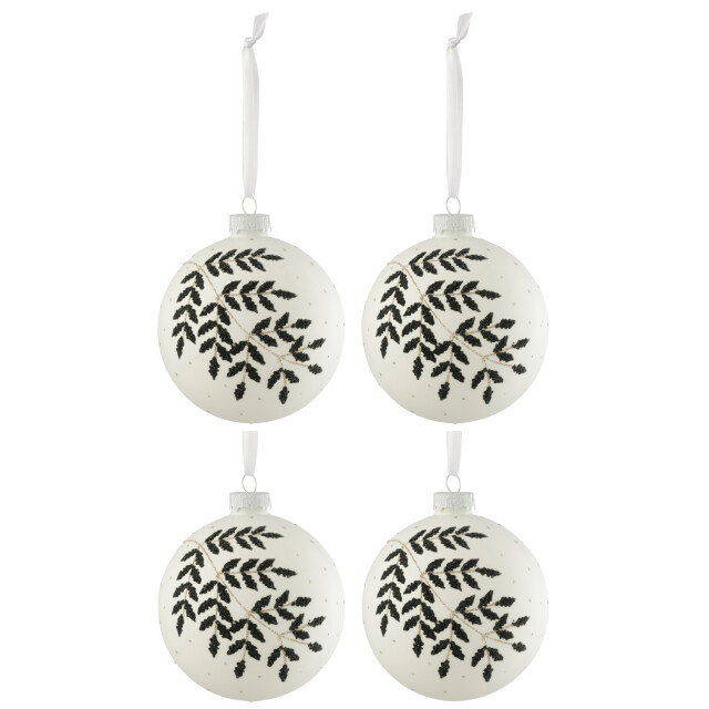 J-Line doos van 4 kerstballen kerst blad glitter groen glas medium - 3007364 large