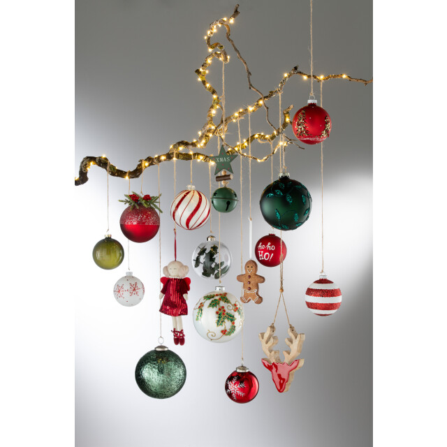 J-Line doos van 6 kerstballen sneeuwvlokken glitter glas wit/rd small - 3007354 large
