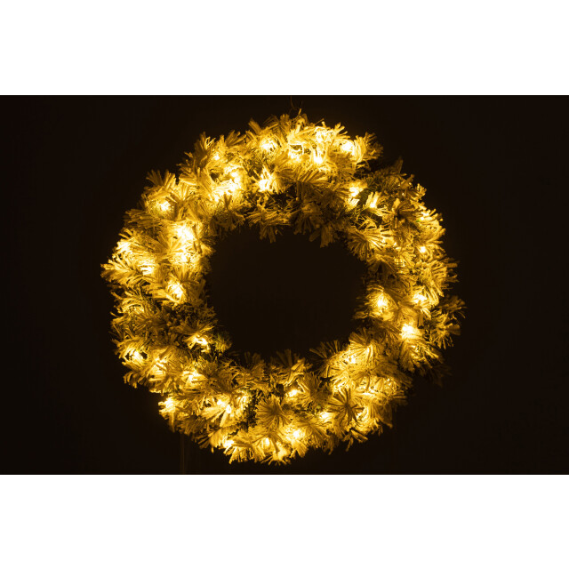 J-Line kerstkrans+led warm wit plastiek besneeuwd large 63x13x63cm 3007235 large