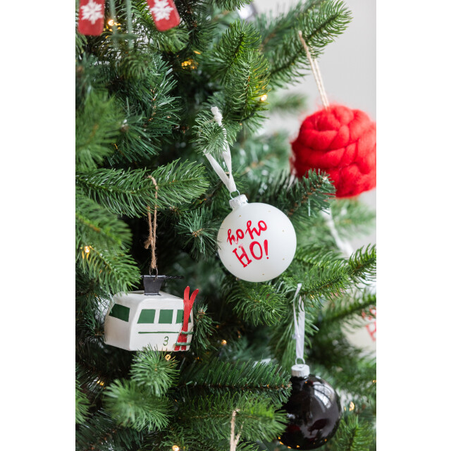 J-Line doos van 6 kerstballen hohoho! glas wit/rd small 8x8x8cm 3007358 large