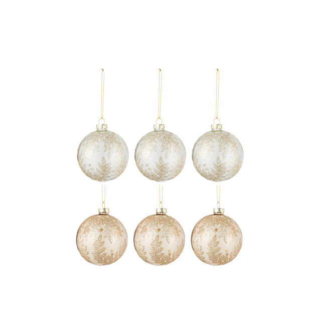 J-Line doos van 6 kerstballen 3+3 blaadjes glas transparant /goud small - 3007178 large