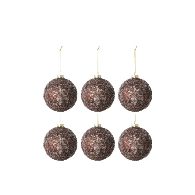 J-Line doos van 6 kerstballen paillettensuiker mat glas donker small - 3007188 large
