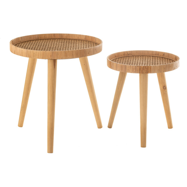 J-Line set van 2 bijzettafels rond tripod rotan 51x51x54.5cm 2999134 large
