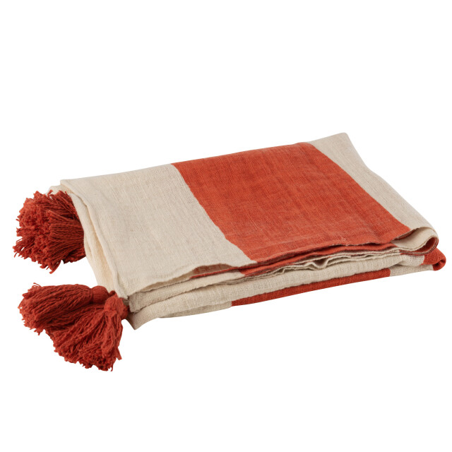 J-Line plaid strand groeven katoen koraal 185x135x2cm 3066050 large