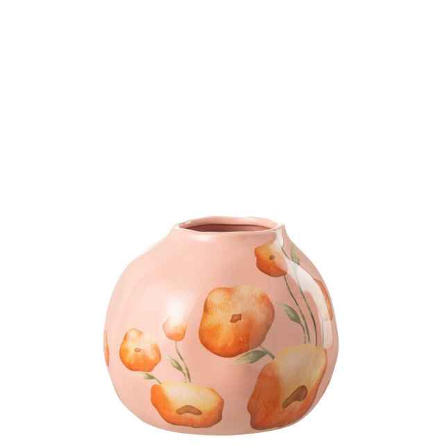 J-Line vaas bloem breed keramiek zalm/oranje 20.5x20.5x17cm 2998027 large