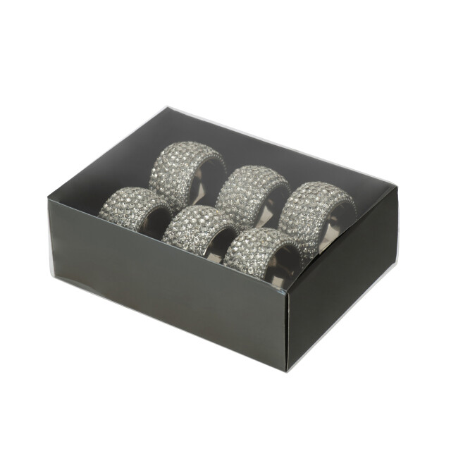 J-Line doos van 6 servetringen diamant aluminium zilver 6x6x3cm 3014954 large