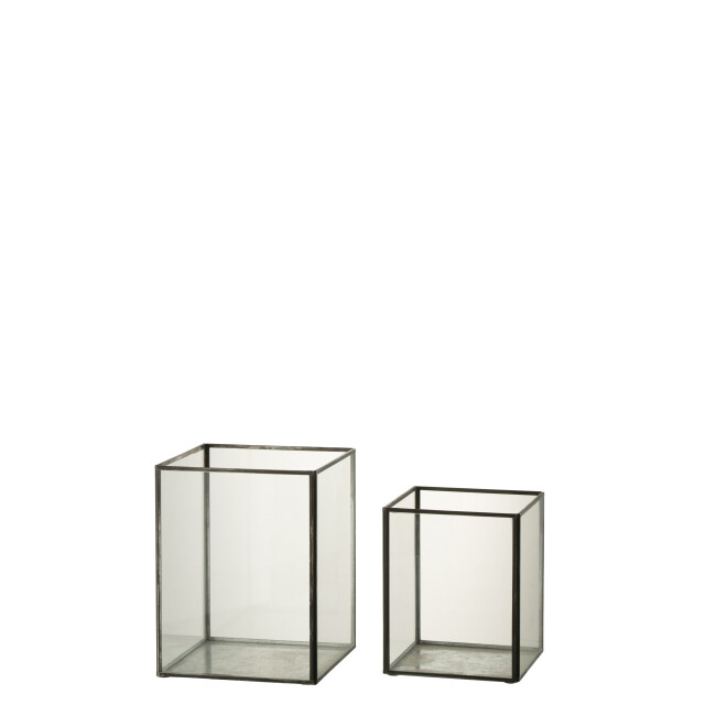J-Line set van twee kaarshouder vierkant glas/metaal 20x20x25cm 3007584 large