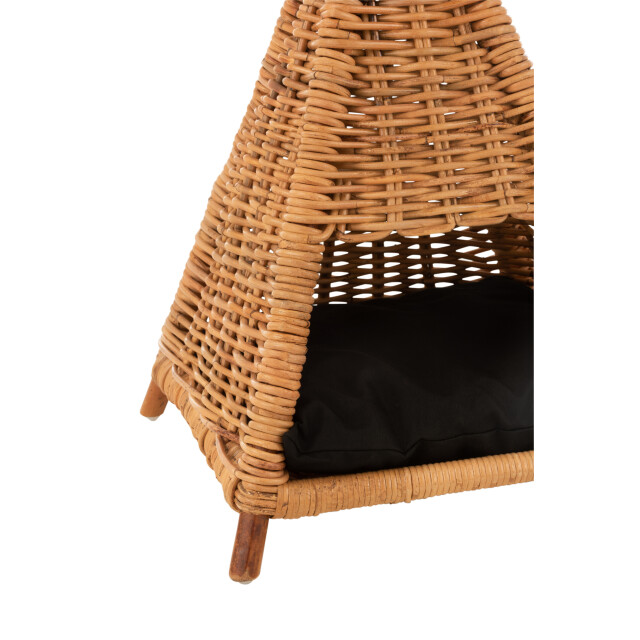 J-Line kattentent+kussen rotan honing geel/zwart 45.5x45.5x73.5cm 3013785 large
