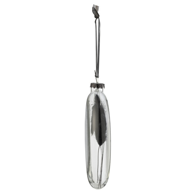 J-Line doos van 4 kerstballen ovaal plat gedroogde hazenstaart zwart glas 3007429 large