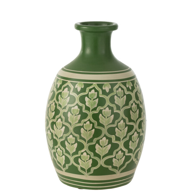 J-Line vaas bloemen+lijnen terracotta /wit 27x27x43cm 2998246 large